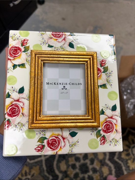 MacKenzie-Childs Other - MacKenzie-Childs Gold Floral Frame with Pink Roses and Green Polka Dots